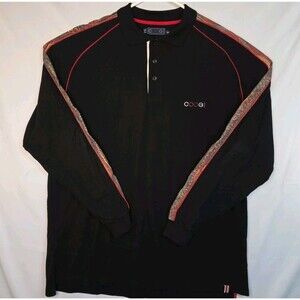 Coogi Polo Shirt Mens 3XL Black Long Sleeve Stripe Trim Cotton Streetwear